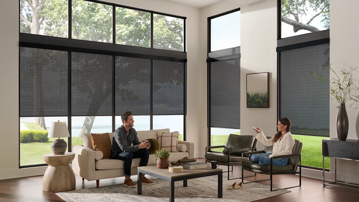 Alta roller shades in a modern living room and office