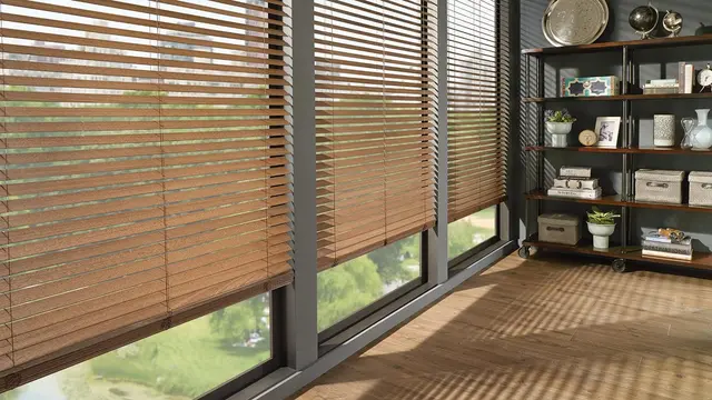 Alta real wood blinds in a commercial executive office