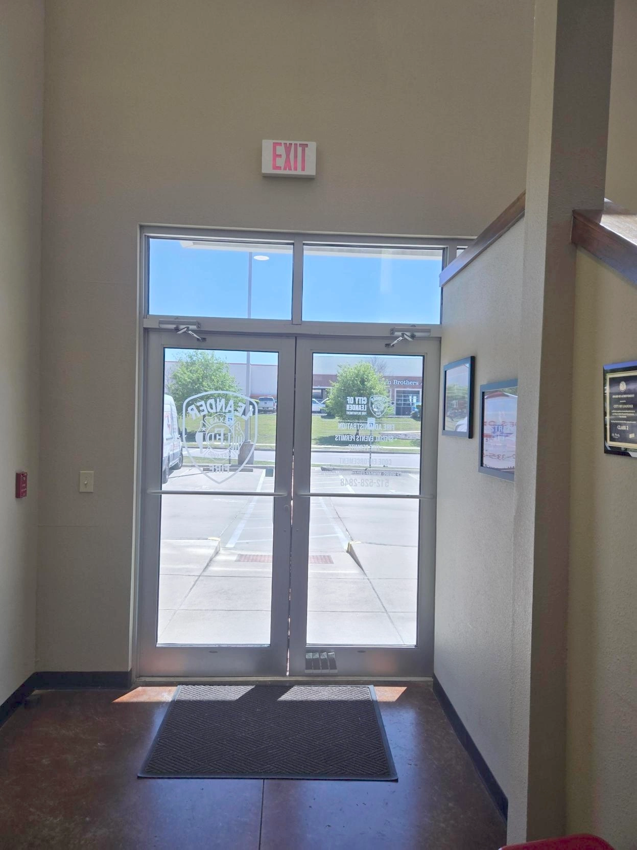 Privacy tint applied to glass entry door in commercial space
