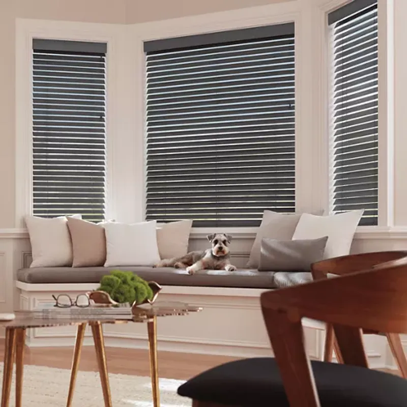 Hunter Douglas Parkland real wood blinds in an executive office