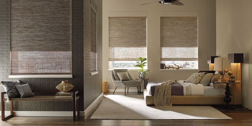 Hunter Douglas Provenance woven wood shades in a commercial lobby