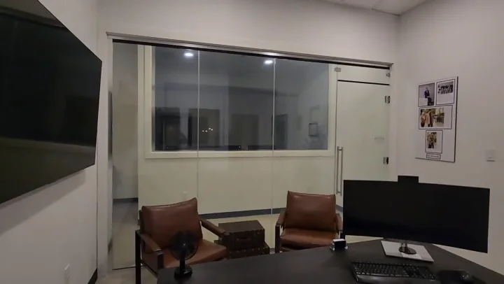 Residential glass before switchable privacy film